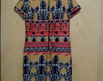 60s/70s Authentic Vintage Egyptian Style Psychedelic/Psychadelic Dress/Geometric Dress **WITH BELT**/Hippie Dress/Frock