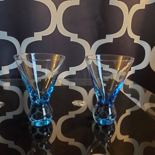 Blue Ball Base Martini Glasses/Ball Base Glassware/Blue Martini Glasses/Ball Base Glasses