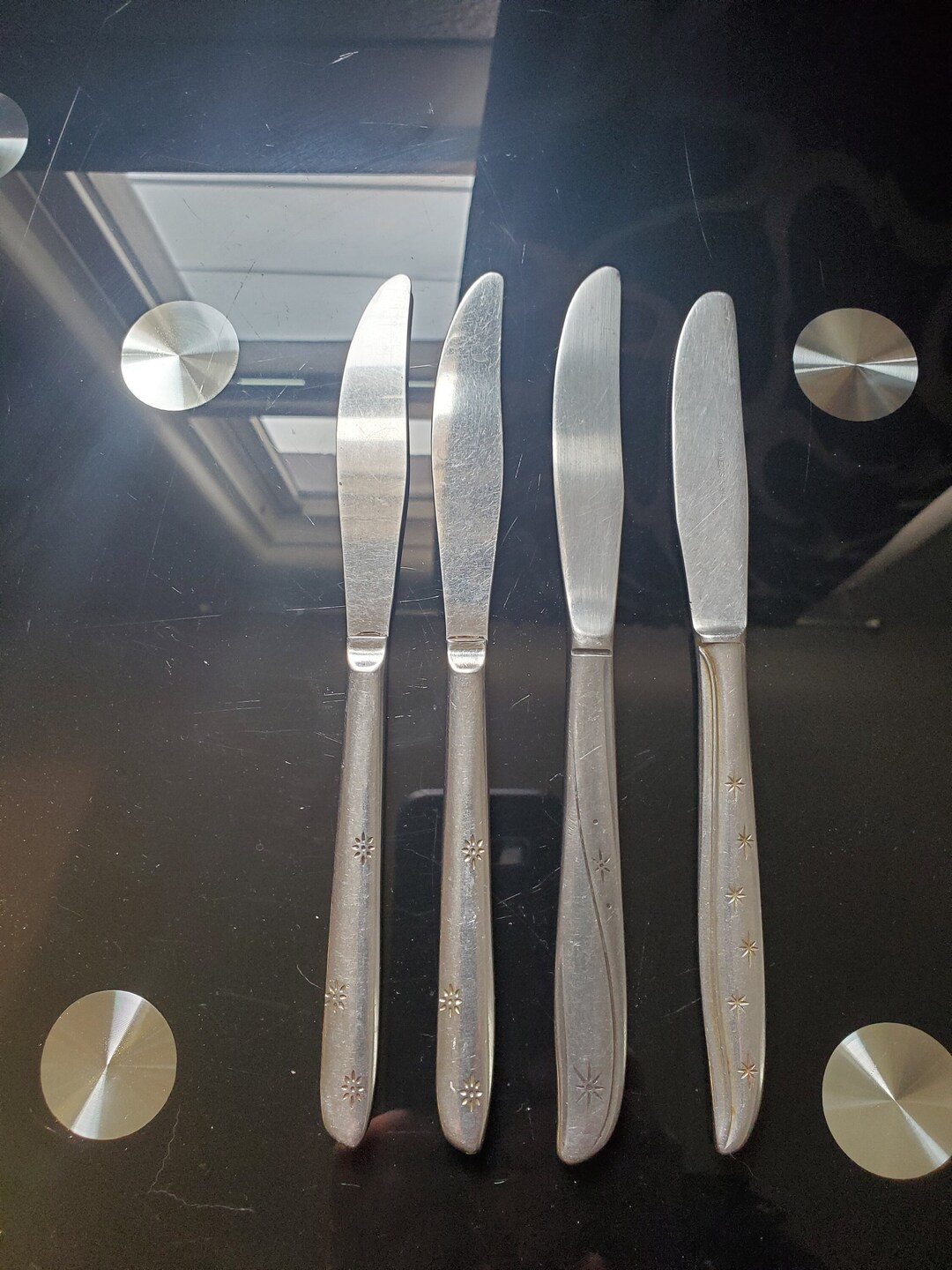 Mismatched MCM Atomic Starburst Knives Set of 4/MCM Silverware