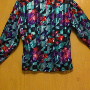 80s/90s Vintage Sheer Geometric Blouse by Tess/Tess/Tess Blouse/Vintage Blouse/Geometric Blouse/Sheer Blouse/ Secretary Blouse