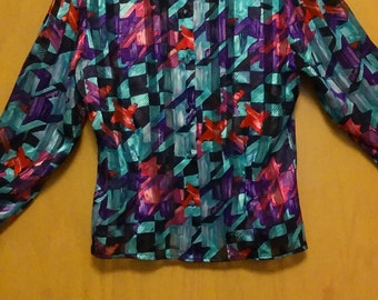Jaren 80/90 vintage doorschijnende geometrische blouse van Tess/Tess/Tess/Tess blouse/vintage blouse/geometrische blouse/pure blouse/secretaresseblouse