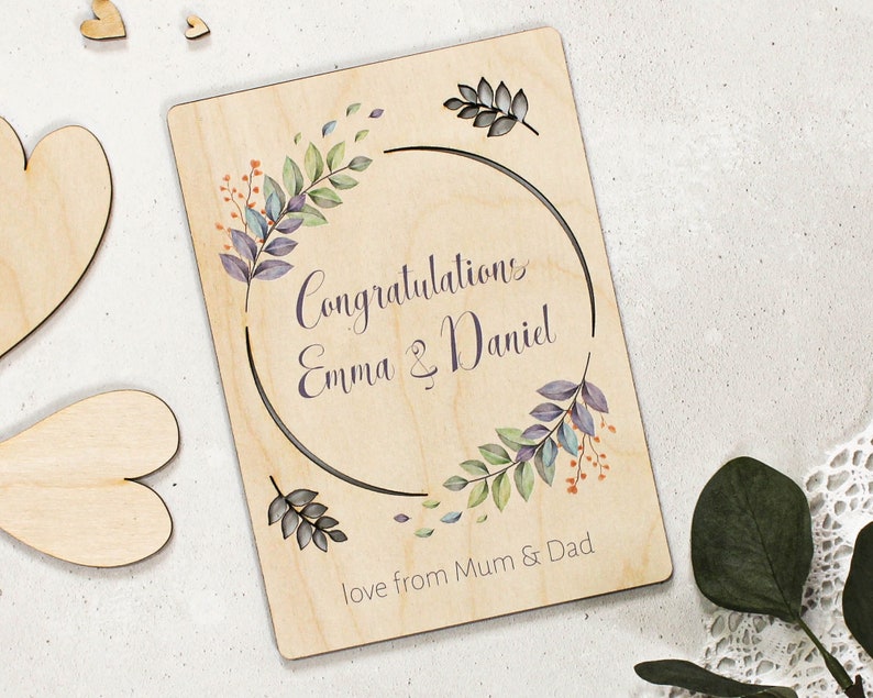 Personalised Wedding Card Congratulations Card Wooden Card Personalised Wedding Card Wedding Keepsake Card for Them Wedding Gift image 3