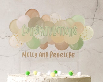 Cake Topper - Balloon Cake Topper - Natural Neutral Balloons - Personalised Cake Topper - Any Text - Balloon Arch - Balloon Bunting