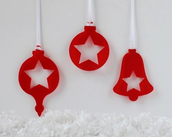 Christmas Star Cutout Decorations - Set Of Three - Christmas Tree Decorations - Tree Decoration - Christmas Gift Idea - Red Tree Decoration