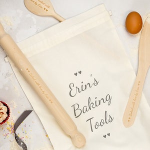 Personalised Baking Set Wood Baking Utensils Gift for Her Personalised With Your Message Baking Gift Idea Mothers Day Gift Idea image 1