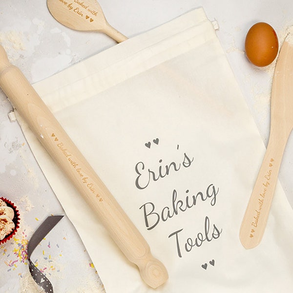 Personalised Baking Set - Wood Baking Utensils - Gift for Her - Personalised With Your Message -  Baking Gift Idea - Mothers Day Gift Idea