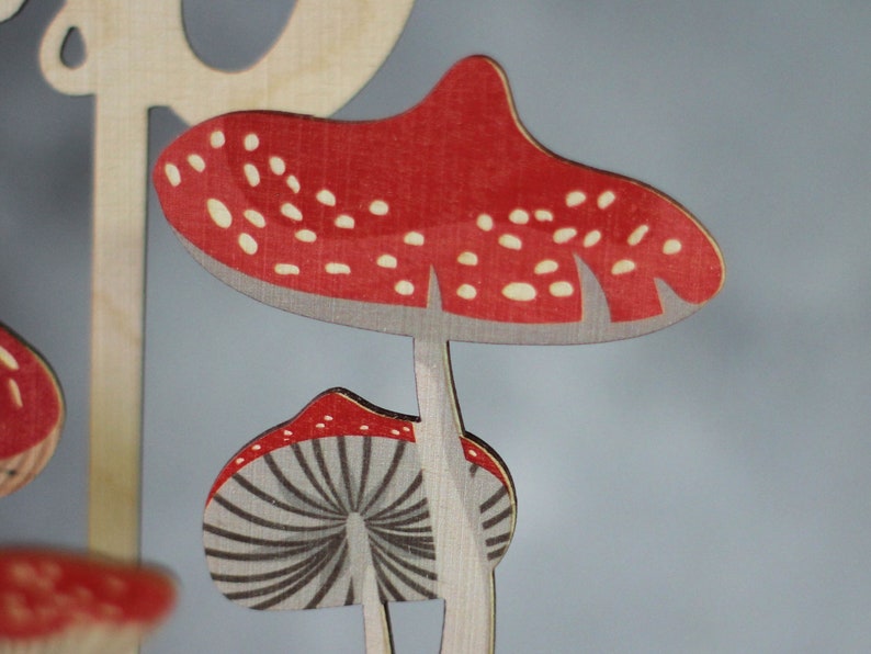 Personalised Toadstool Cake Topper Set Birthday Cake Toppers Wooden Cake Topper Birch Cake Topper image 5