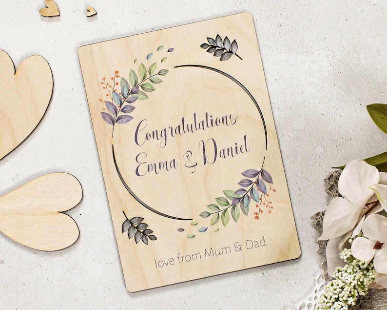 Personalised Wedding Card Congratulations Card Wooden Card Personalised Wedding Card Wedding Keepsake Card for Them Wedding Gift image 1