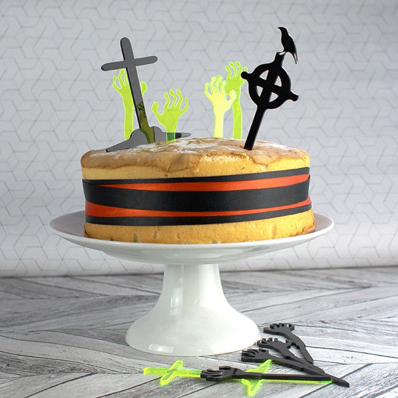 Halloween Cake Toppers Graveyard Cake Topper Zombie Cake Topper Zombie Hands Halloween Decorations Cake Topper Halloween Baking image 1