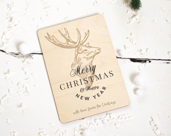 Personalised Christmas Card - Wooden Christmas Card - Wooden Card - Personalised Christmas Card - Wooden Christmas Card with Stag