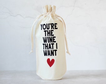 Valentines Bottle Bag, Cotton - Gift Bag - Bag for wine - Bag for Valentines gift - Valentines Day gift bag - Wine bottle bag - Valentines