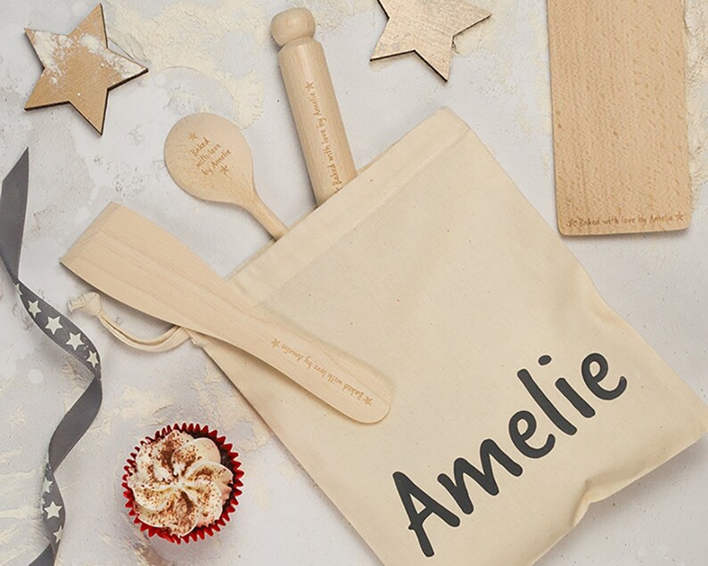 Personalised Baking Set Kids Baking Set Kids Gift Baking Gifts Engraved Utensils Baking Kit Personalised Gift Baking Supply image 5