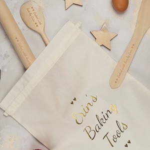 Personalised Baking Set Wood Baking Utensils Gift for Her Personalised With Your Message Baking Gift Idea Mothers Day Gift Idea image 3