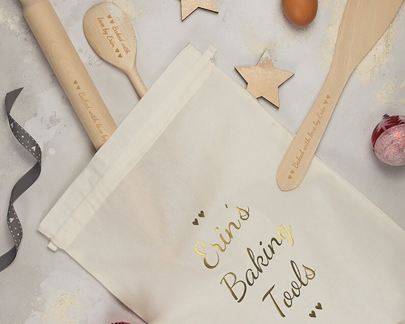 Personalised Baking Set Wood Baking Utensils Gift for Her Personalised With Your Message Baking Gift Idea Mothers Day Gift Idea image 3