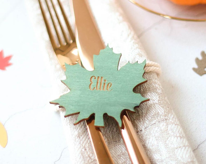 Leaf Place Card Table Name Setting Autumn Wedding Thanksgiving Decoration Fall Decor Dining Accessories Personalized Favours image 2