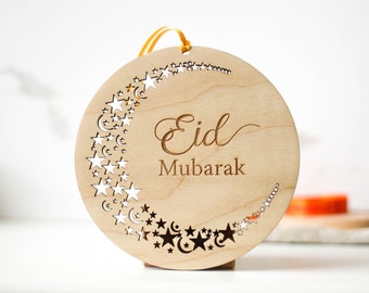 Eid Mubarak, Cutout Stars Design - Wooden Decoration - Eid Mubarak - Eid Mubarak Decoration