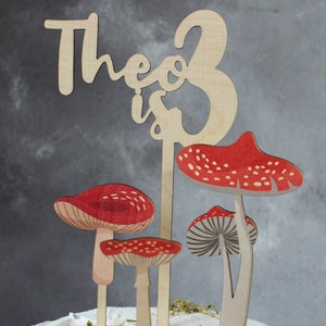 Personalised Toadstool Cake Topper Set Birthday Cake Toppers Wooden Cake Topper Birch Cake Topper image 6