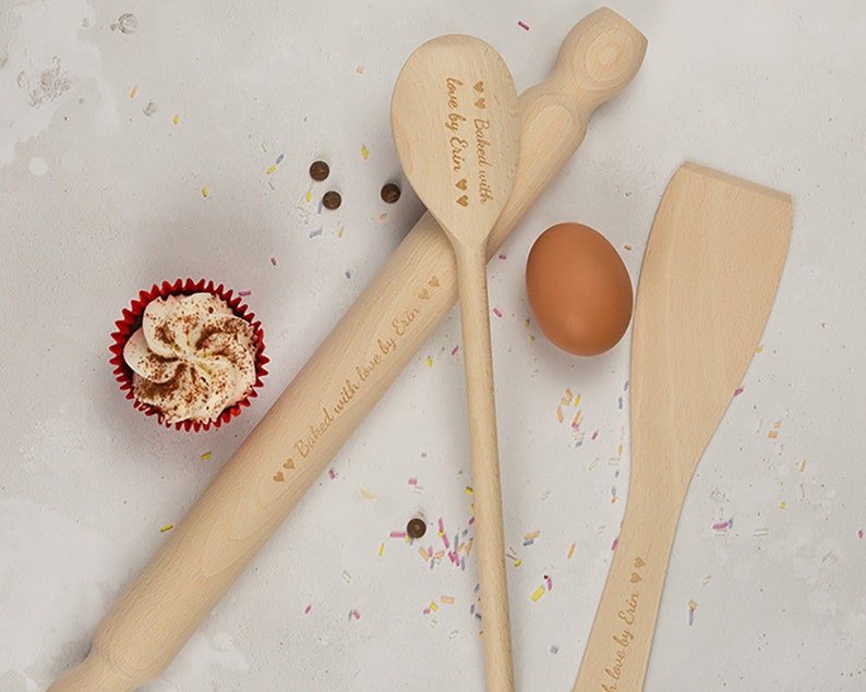 Personalised Baking Set Wood Baking Utensils Gift for Her Personalised With Your Message Baking Gift Idea Mothers Day Gift Idea image 2