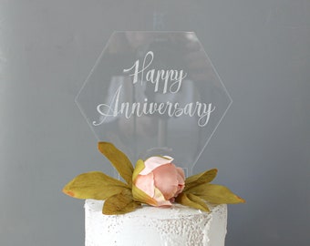 Happy Anniversary Cake Topper - Cake Stencil - Cake Decoration - Clear Cake Topper - Hexagonal Cake Topper