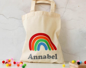 Personalised Rainbow Gift Bag - Rainbow Bag - Cotton - Named Bag - Gift Bag - Solid Colours