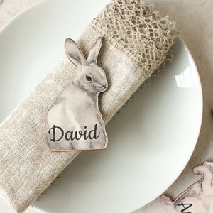 Personalised Place Setting Rabbit Easter Place Setting Personalised Rabbit Place Setting Easter Table Setting Bunny Table Setting Gray