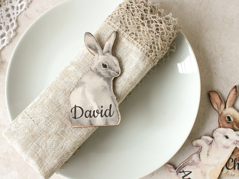 Personalised Place Setting Rabbit Easter Place Setting Personalised Rabbit Place Setting Easter Table Setting Bunny Table Setting Gray