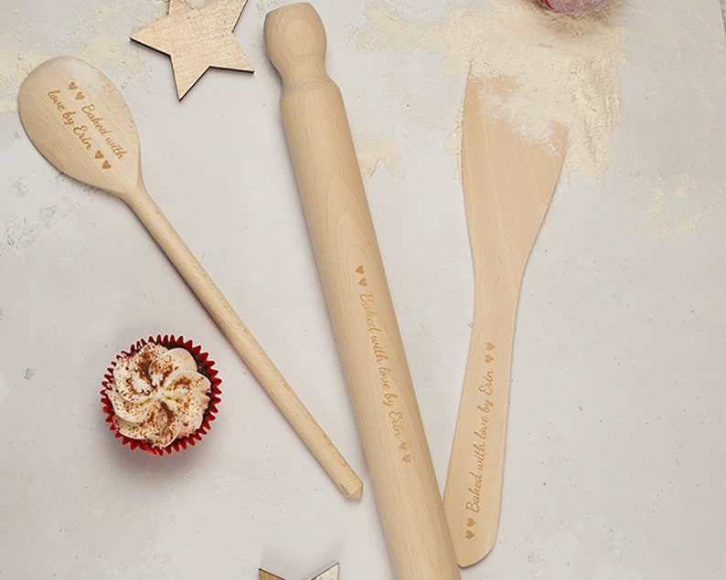 Personalised Baking Set Wood Baking Utensils Gift for Her Personalised With Your Message Baking Gift Idea Mothers Day Gift Idea image 4