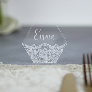 Wedding Place Setting - Personalised Place Setting - Wedding Place Cards - Clear Acrylic - Rustic Wedding - Personalized Wedding Seat Name