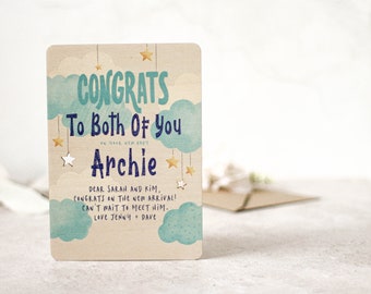 Personalised Baby Boy Card - Blue Baby Card - Keepsake Wooden Card - Personalised Card - Newborn card - Baby Boy Card - Card for New Parents