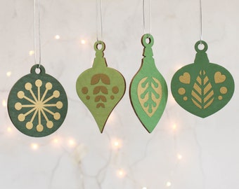 Kerstboom decoratie - Scandi - Folk Design - Set van vier - Groene en gouden decoraties - Kerstversiering - Kerstboom - Scandi