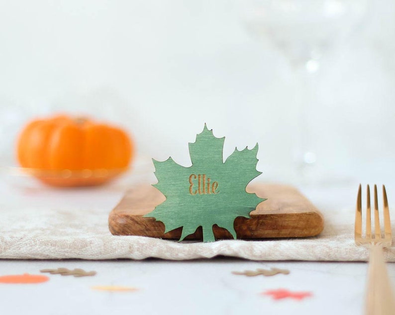 Leaf Place Card Table Name Setting Autumn Wedding Thanksgiving Decoration Fall Decor Dining Accessories Personalized Favours image 1