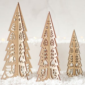 Christmas Tree - Christmas Tree Set Folk Cutout Design - Natural Christmas - Wooden Trees - Christmas Table Decor - Traditional Christmas