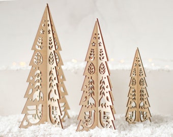 Arbre de Noël - Ensemble d’arbres de Noël Folk Cutout Design - Noël naturel - Arbres en bois - Décor de table de Noël - Noël traditionnel