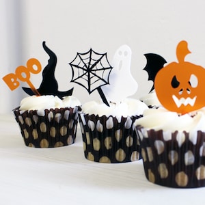 Halloween Decorations Halloween Mini Cake Toppers Set of Six Halloween Cake Topper Cake Topper Cupcake Topper Halloween Decor image 1