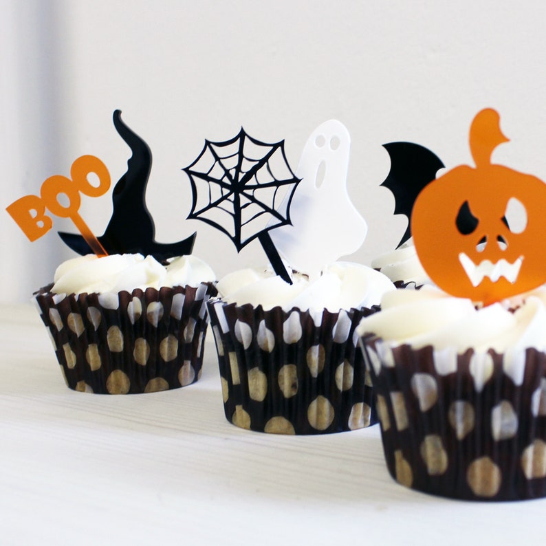 Halloween Decorations Halloween Mini Cake Toppers Set of Six Halloween Cake Topper Cake Topper Cupcake Topper Halloween Decor image 1