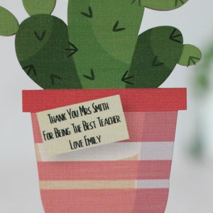 Personalised Card In Wood Keepsake Wooden Card Personalised Card Cactus Plant Planter Housewarming Card Best Teacher Birthday image 3