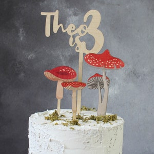 Personalised Toadstool Cake Topper Set Birthday Cake Toppers Wooden Cake Topper Birch Cake Topper image 1