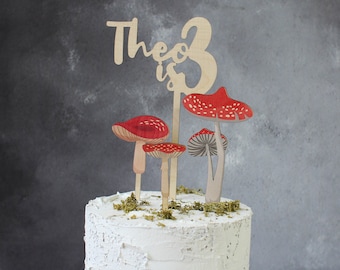 Personalised Toadstool Cake Topper Set - Birthday Cake Toppers - Wooden Cake Topper - Birch Cake Topper