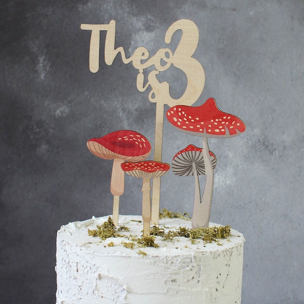 Toadstool Personnalisé Cake Topper Set - Birthday Cake Toppers - Wooden Cake Topper - Birch Cake Topper