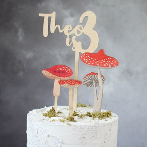 Personalised Toadstool Cake Topper Set Birthday Cake Toppers Wooden Cake Topper Birch Cake Topper image 7