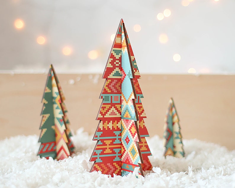 Mexican Aztec Design Christmas Table Decoration Bright Christmas Christmas Tree 3d Trees Wooden Trees Contemporary Christmas