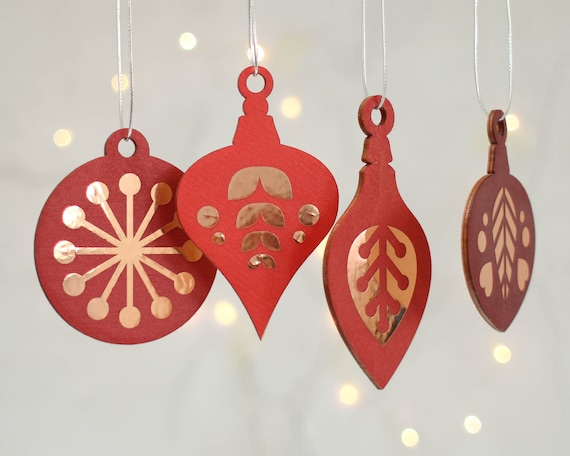 Christmas Tree Decoration Scandi Folk Design Set of Four | Etsy