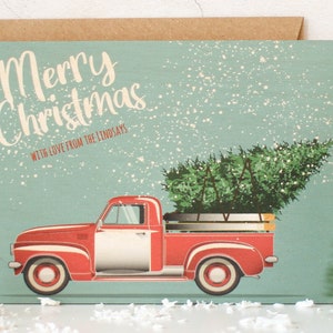 Personalised Christmas Card - Retro Car - Wooden Card - Personalised Christmas Card - Wooden Christmas Card with Truck