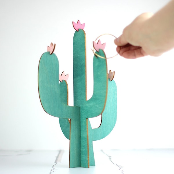 Cactus Jewellery Stand - Tema messicano - Portagioie - Cactus Design - Cactus Tree - Porta orecchini - Cactus con fiori - Albero di legno