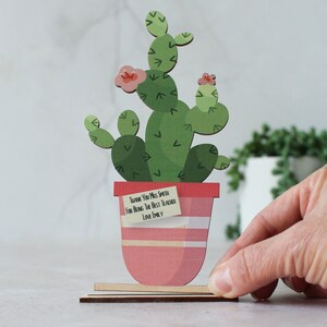 Personalised Card In Wood Keepsake Wooden Card Personalised Card Cactus Plant Planter Housewarming Card Best Teacher Birthday image 4