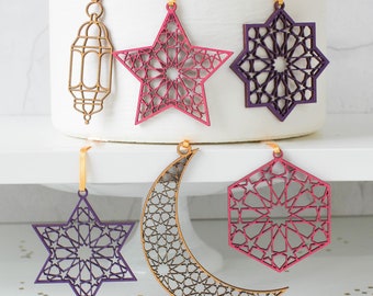 Eid Decorations - Wooden Eid Decorations - Set Of Six - Wooden Decoration - Eid Mubarak - Ramadan Kareem - Eid Decor - Moroccan Decoration