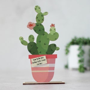 Personalised Card In Wood Keepsake Wooden Card Personalised Card Cactus Plant Planter Housewarming Card Best Teacher Birthday image 1