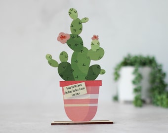 Personalised Card In Wood - Keepsake Wooden Card - Personalised Card - Cactus Plant Planter - Housewarming Card - Best Teacher - Birthday