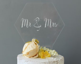 Mr & Mrs Cake Topper - Cake Stencil - Cake Decoration - Clear Cake Topper - Hexagonal Cake Topper