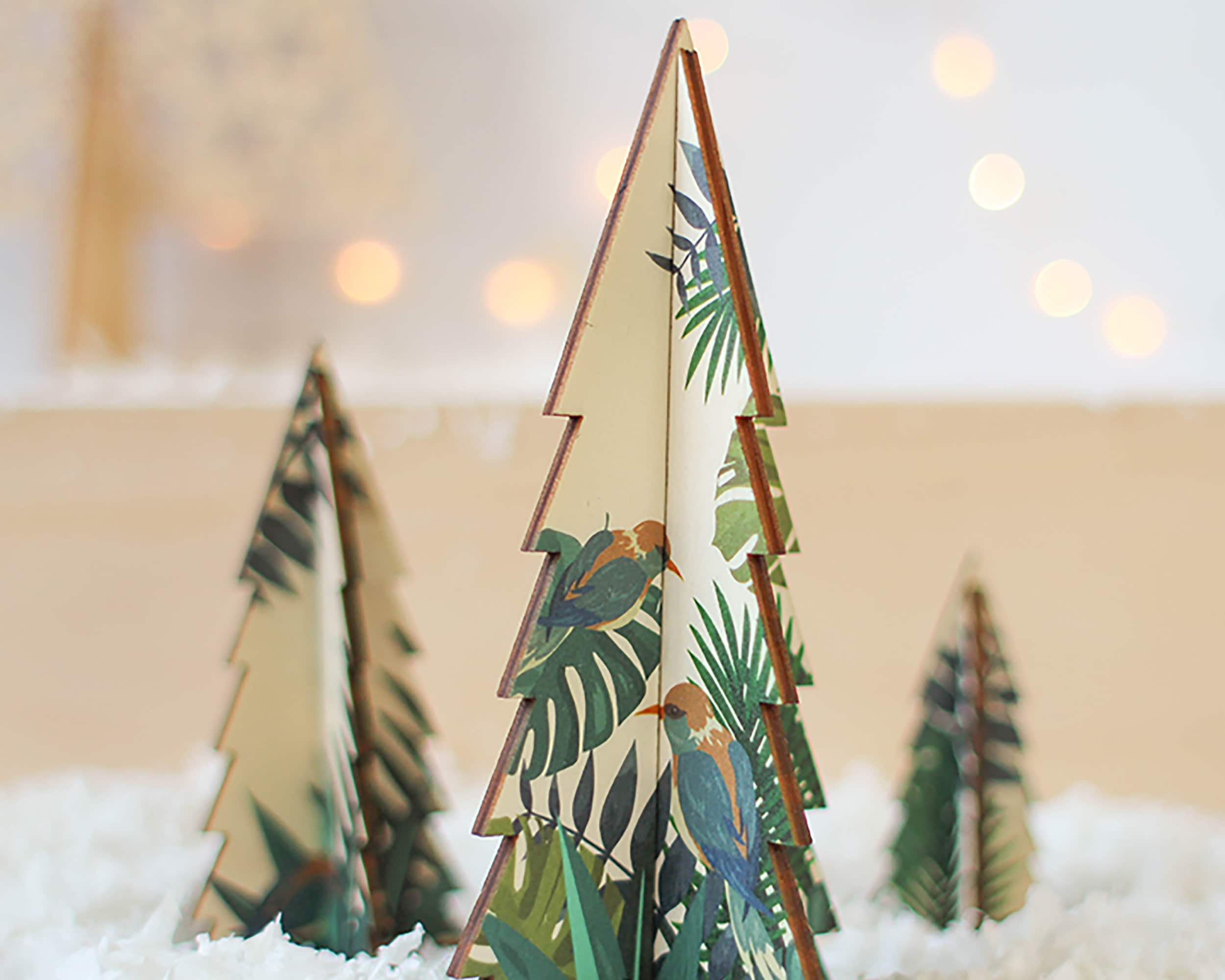 Ensemble d'arbres de Noël, Palm Design - Noël Moderne Tropical Arbre Ensemble Arbres en Bois 3D Noël
